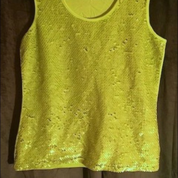 INSPIRED STYLE FLOURESCENT NEON YELLOW SEQUIN TANK - Picture 2 of 6